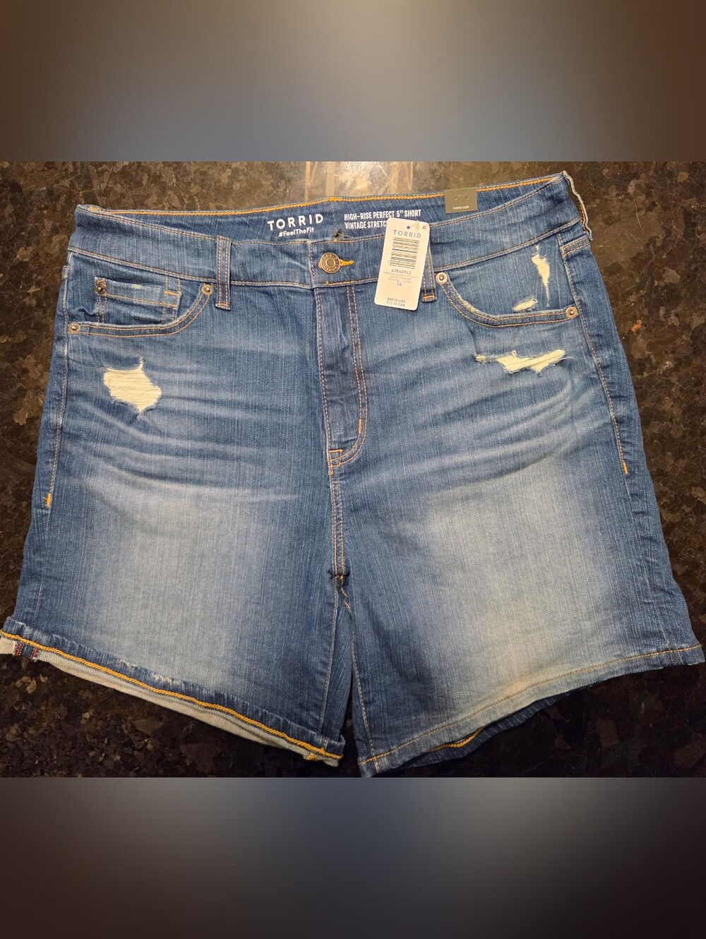 Torrid Blue Denim High-Rise Shorts with Gold Stitching, Women's Size 14